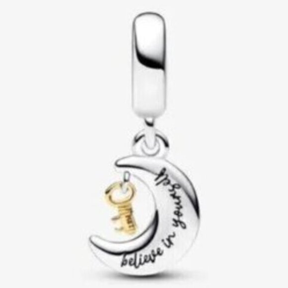 Pandora Two-tone Key & Moon Dangle Charm - Picture 2 of 3